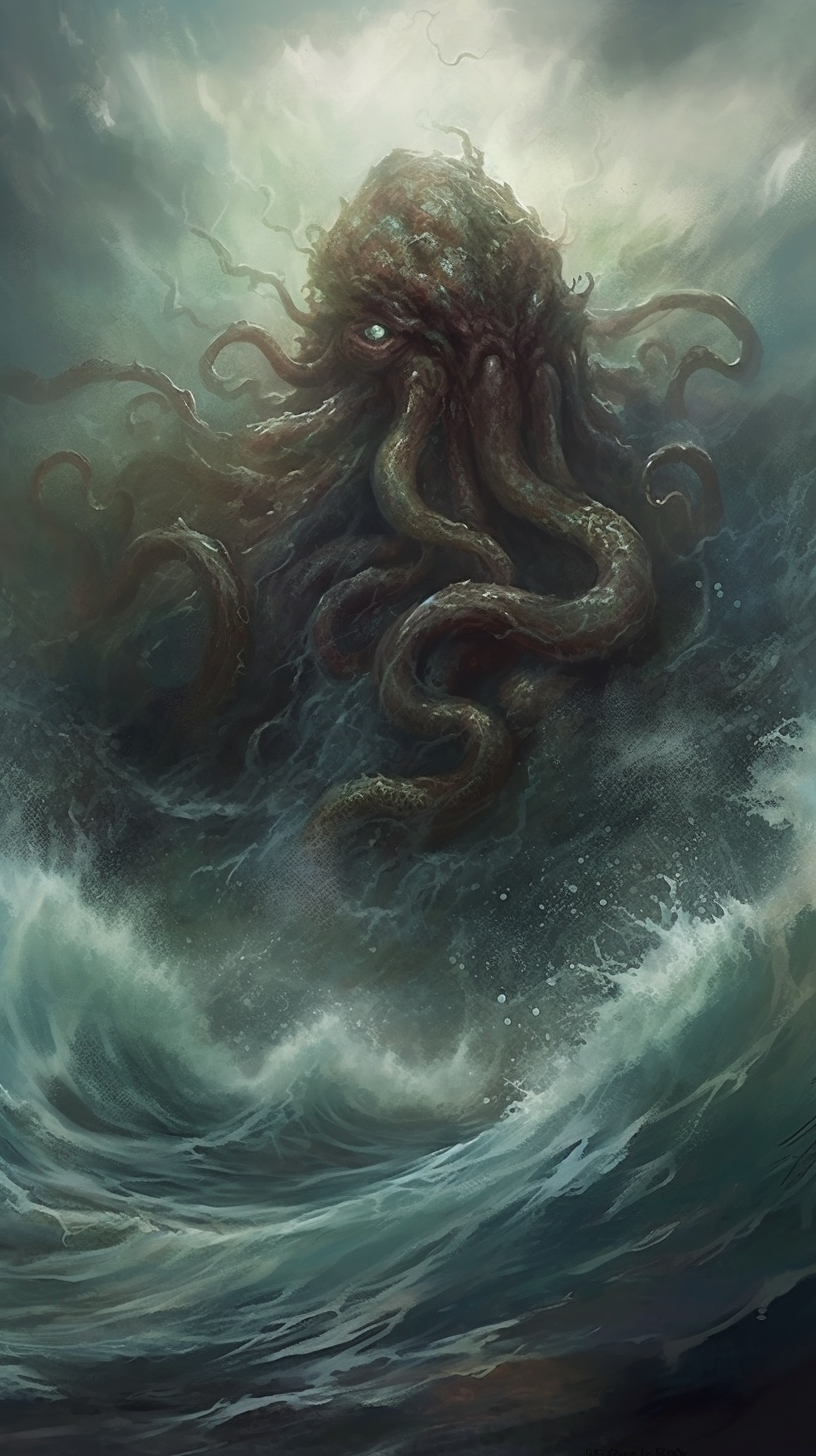 Cthulhu emerging from stormy seas