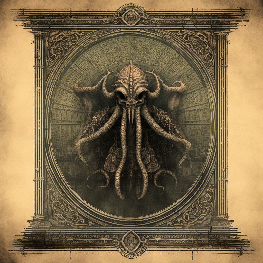 Cthulhu in medieval etching style