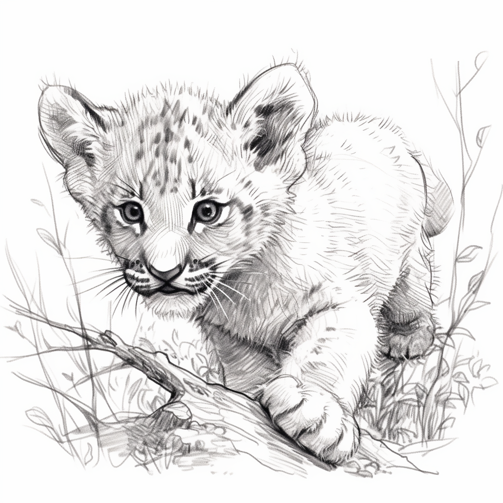 Cub Rough Sketch Lineart Realistic Animal