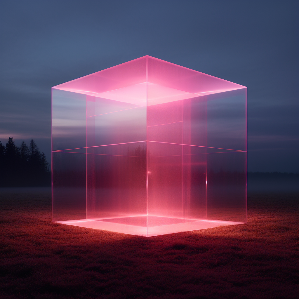 Cube building with pink window beam