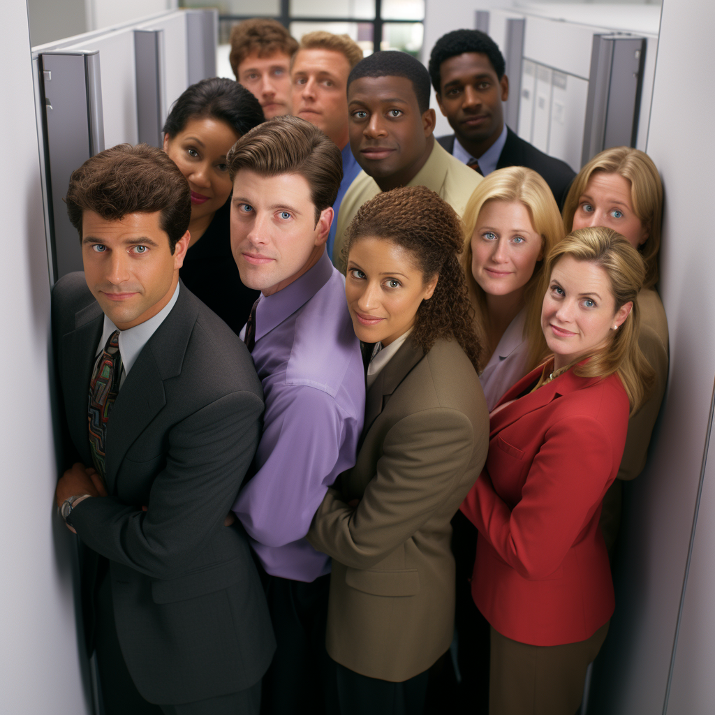 Cubicle lineup peeping photo