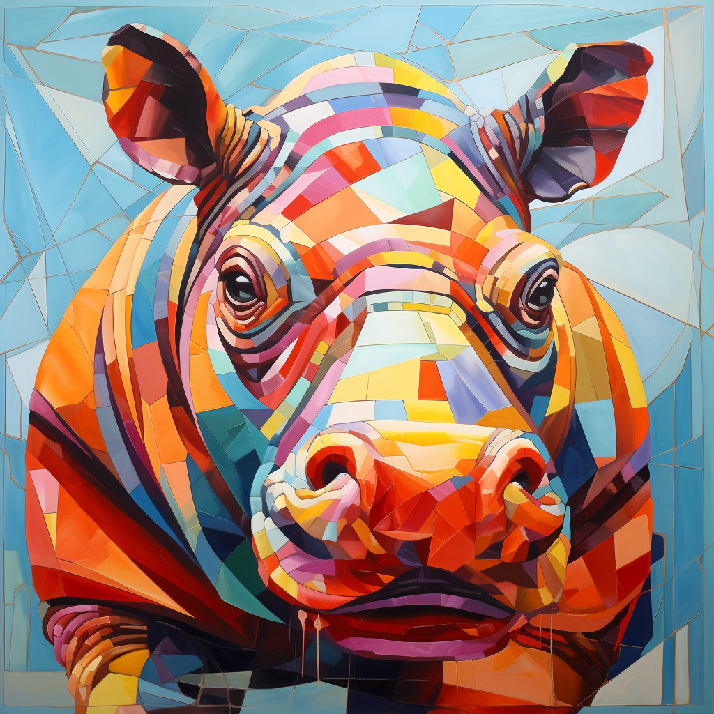 Cubist Hippo Art Painting