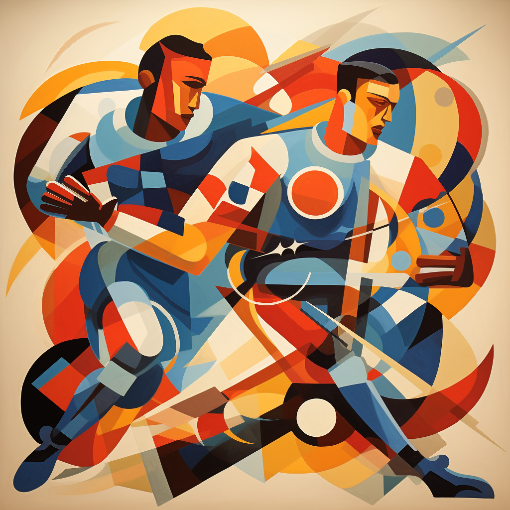 Artistic soccer players in Cubist style