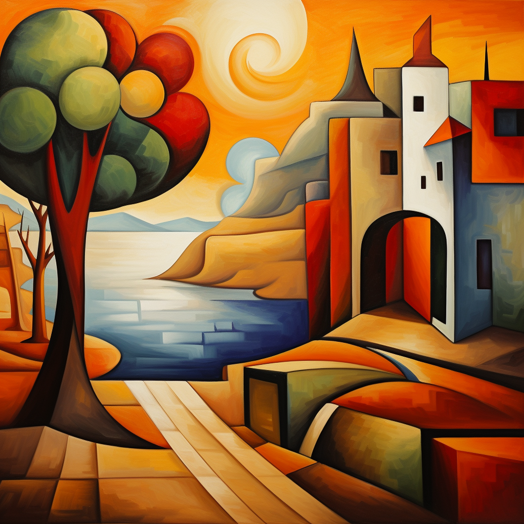 Abstract landscape in cubist style