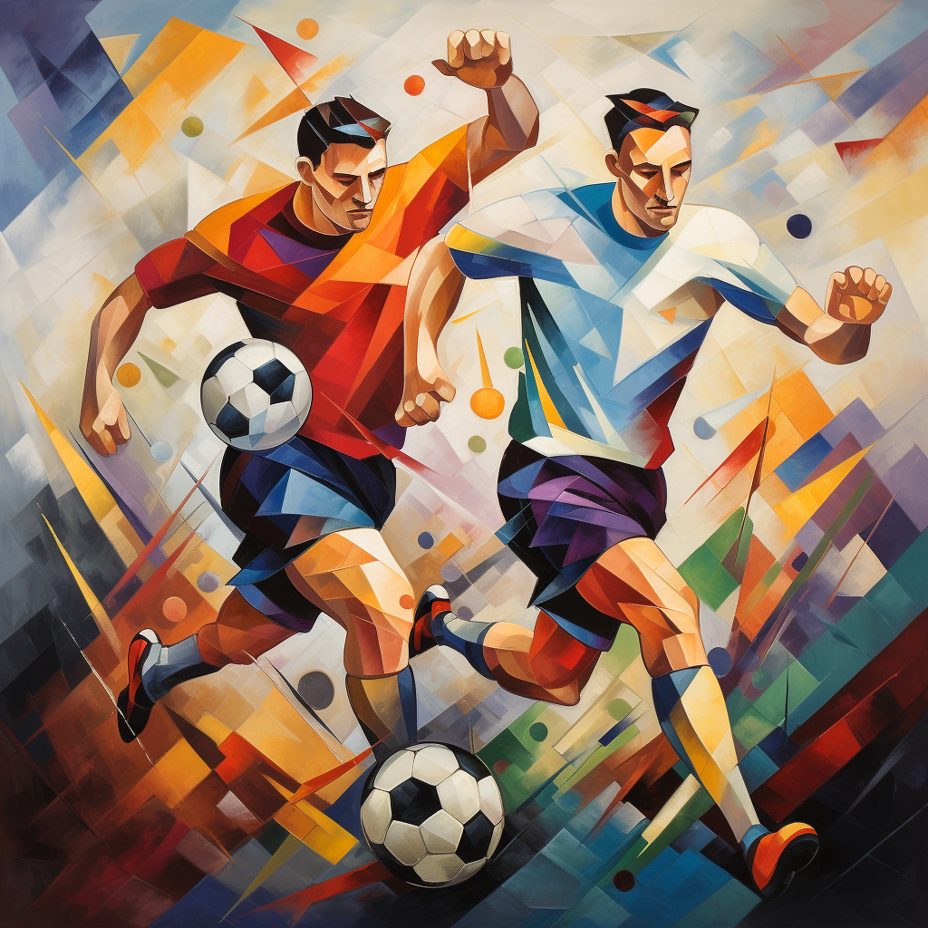 Cubist-inspired soccer players in action