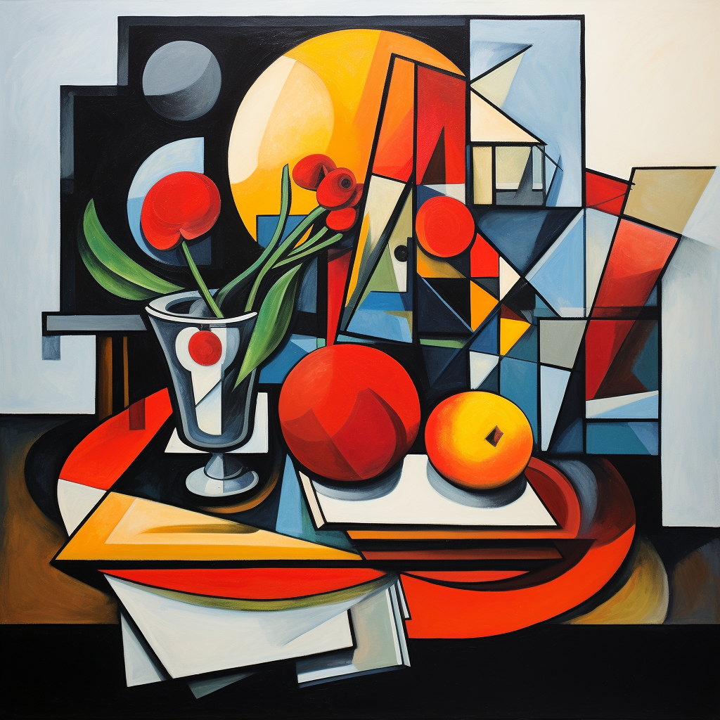 Cubist still life with geometric shapes