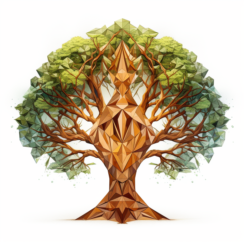 Cubistic illustration of big tree with root system