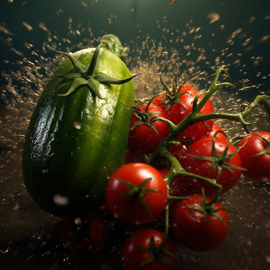 Cucumber Tomato War Realistic 8k