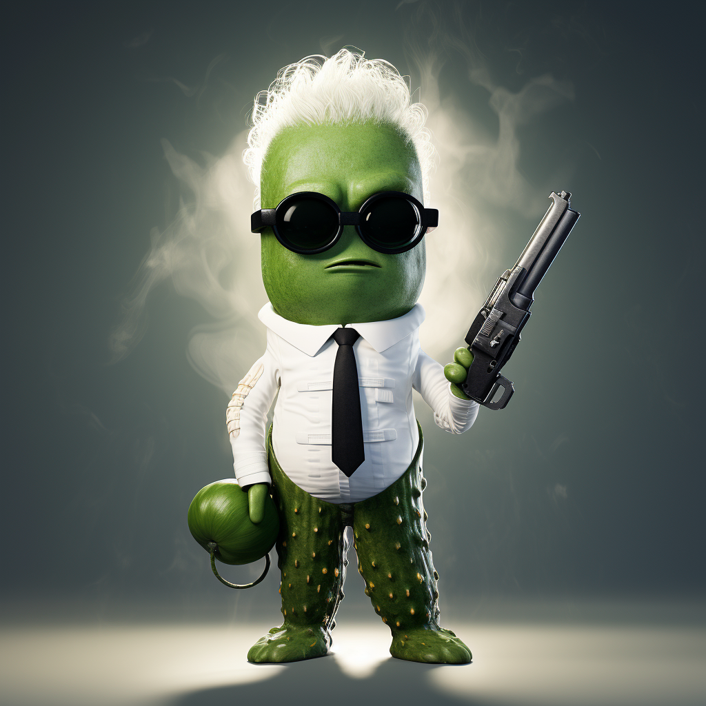 Cucumber character holding guns with style