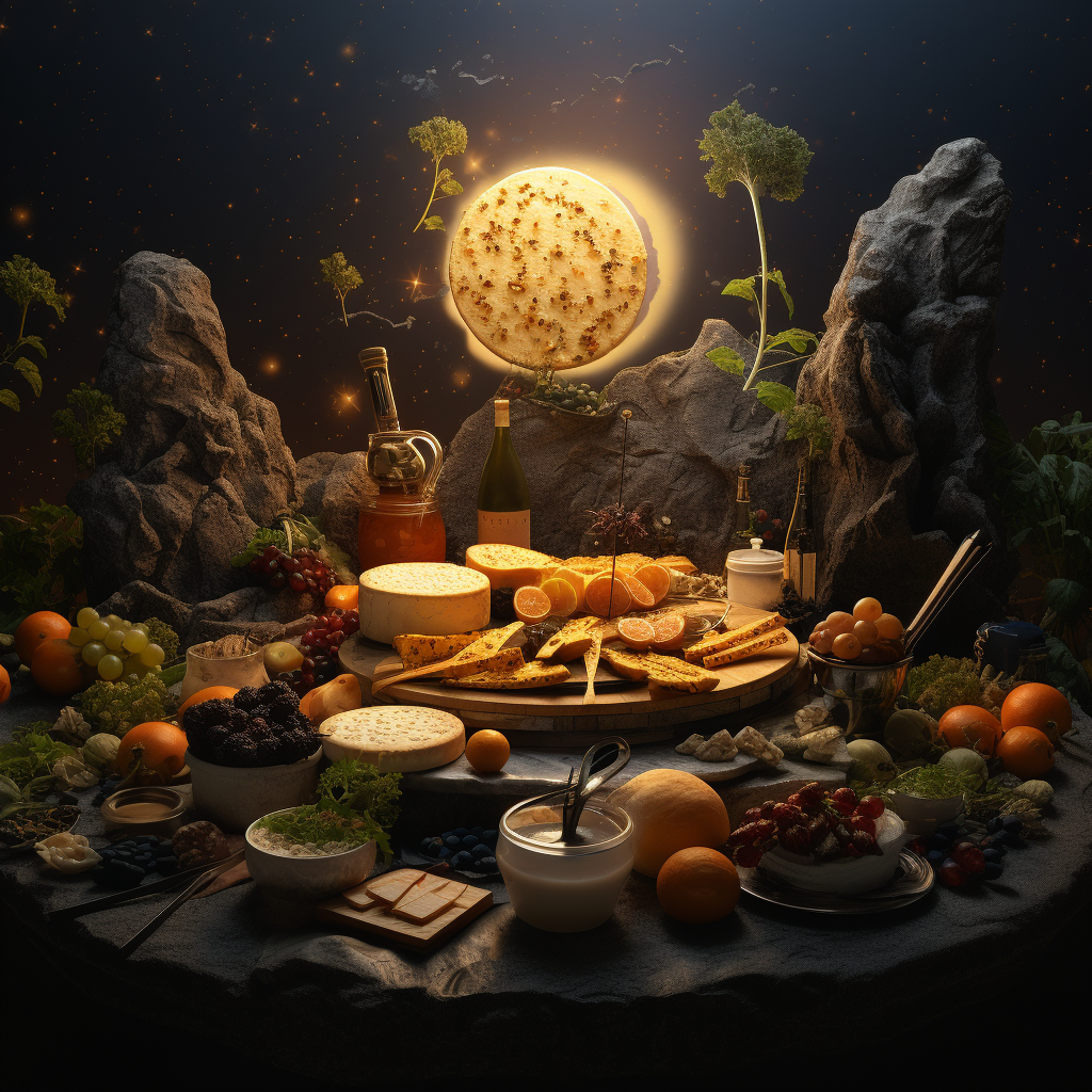 Culinary solar system with herbs and cheese