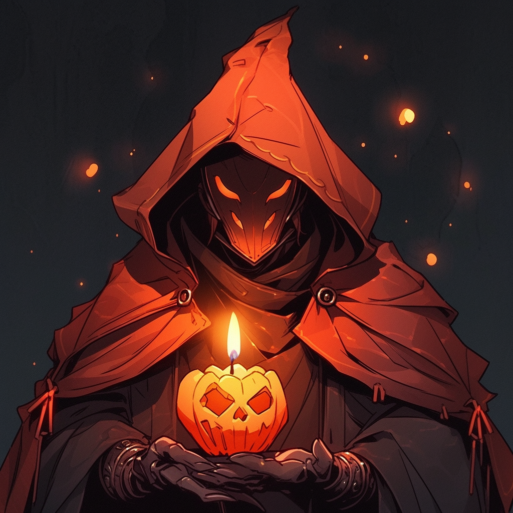 Cult member with pumpkin candle