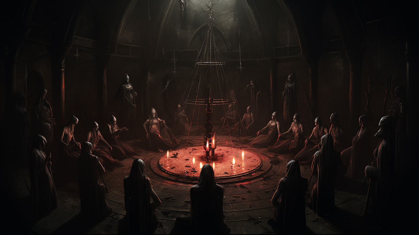 Group of cultists performing dark ritual