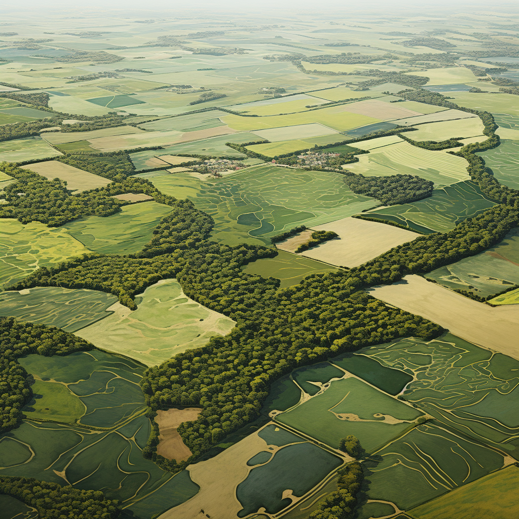 Texture map of cultivated fields with hedgerows