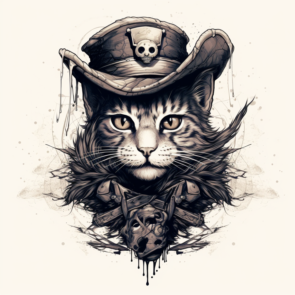 Cunning black and white cat pirate tattoo