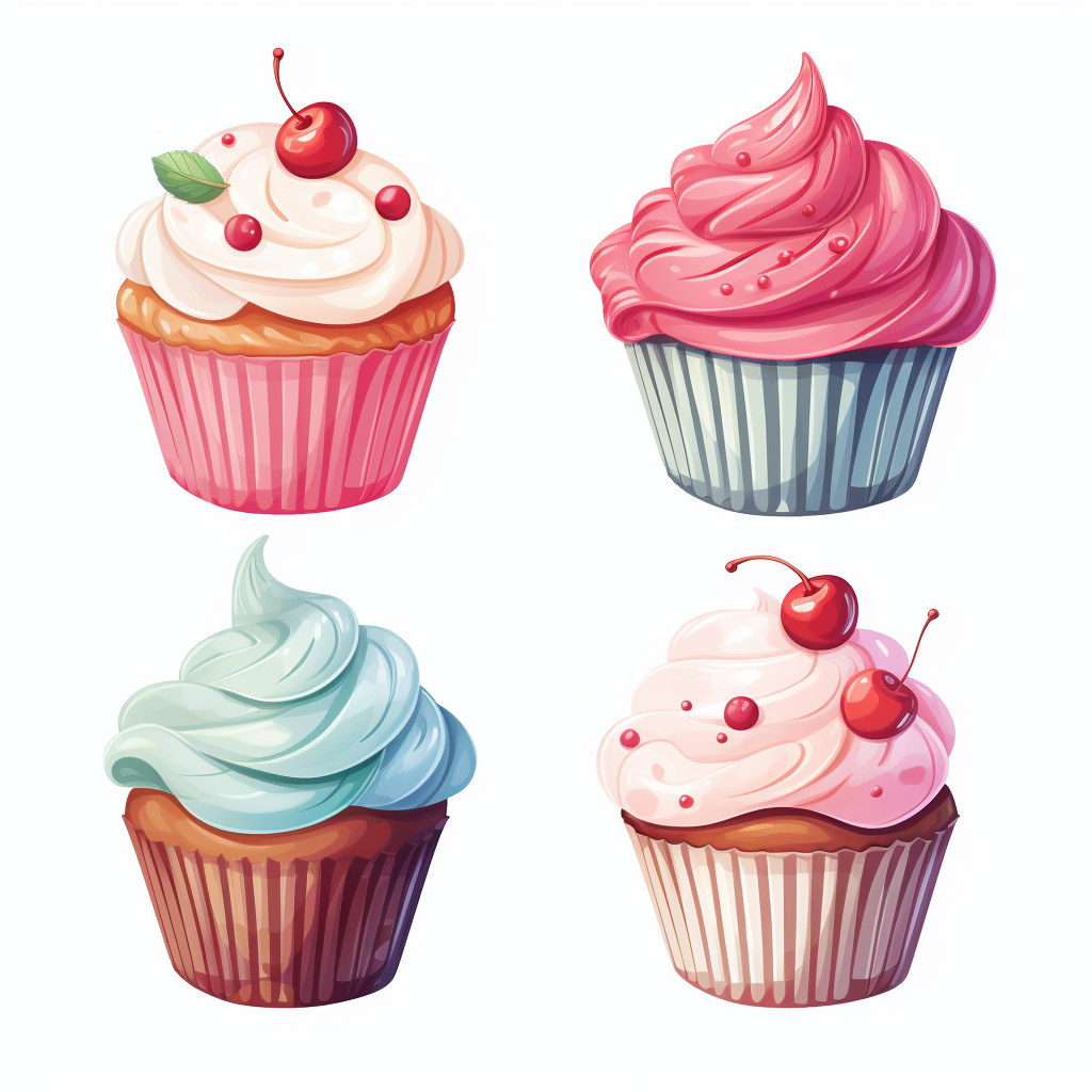 Colorful Cupcake Illustration with Watercolor Effect