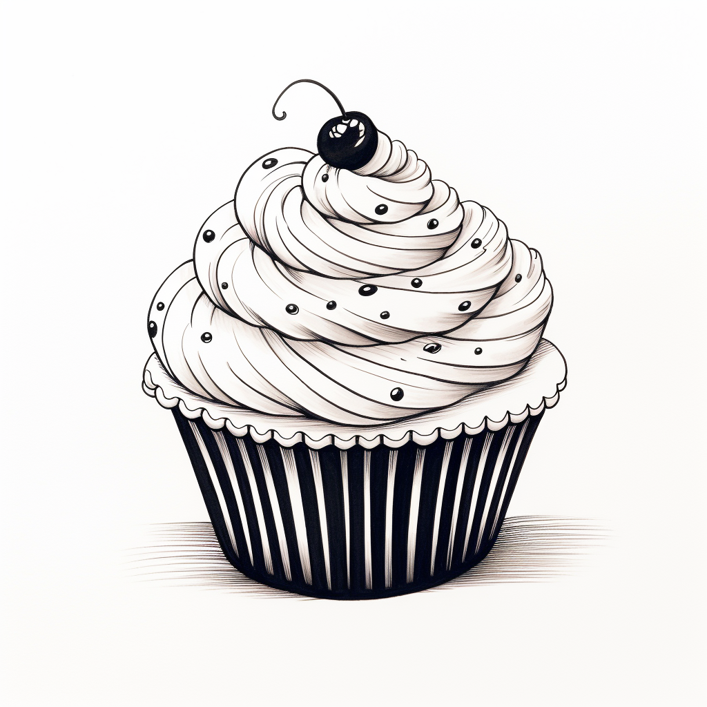 Cupcake black white line drawing