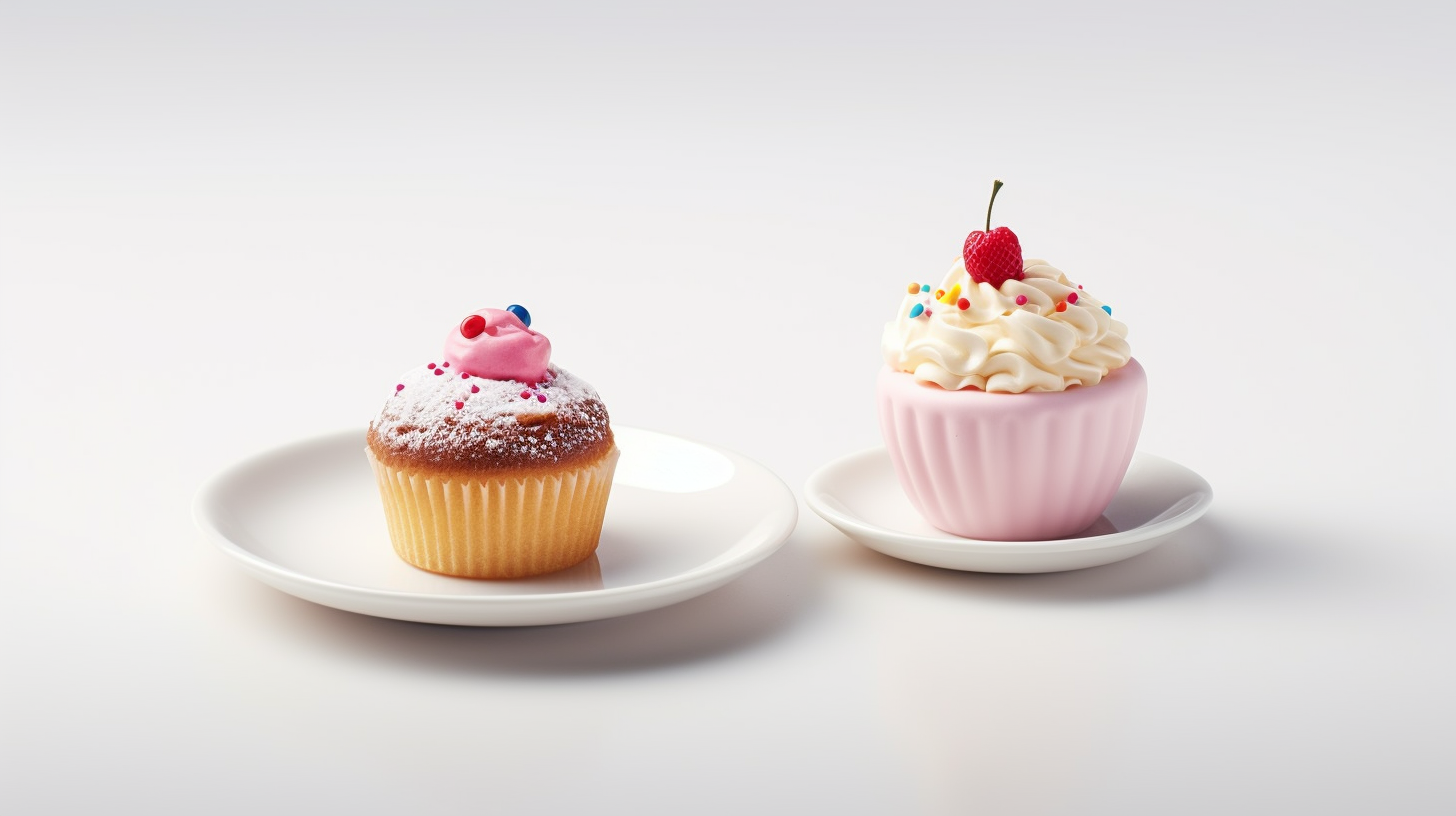 Cupcake and miniature cake on white plate