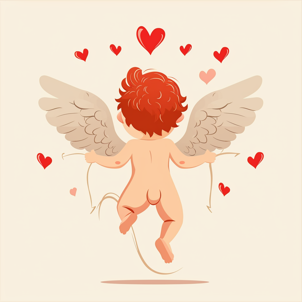 Cupid pushing object with raised hands