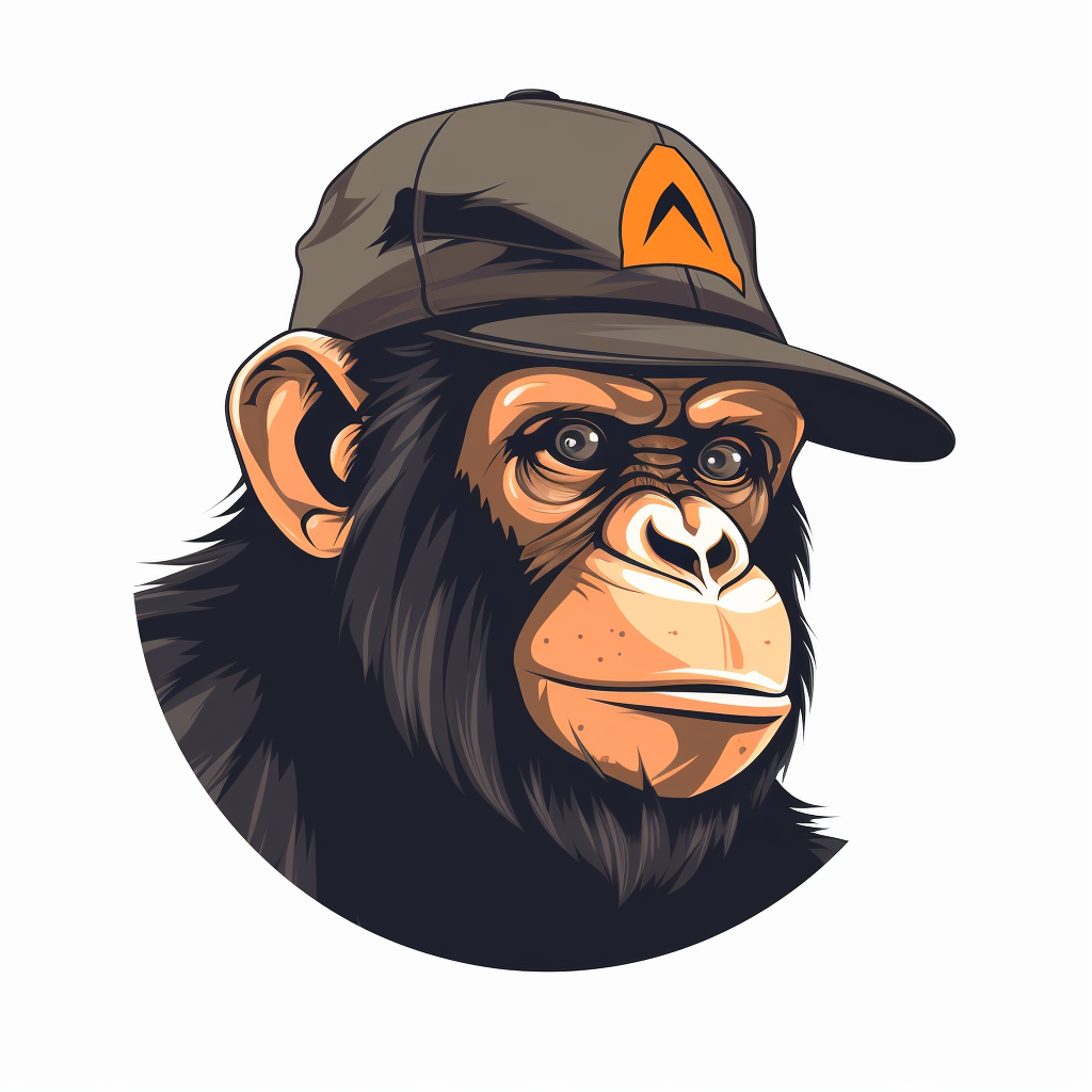 Curious chimpanzee wearing cap illustration flat design on white background