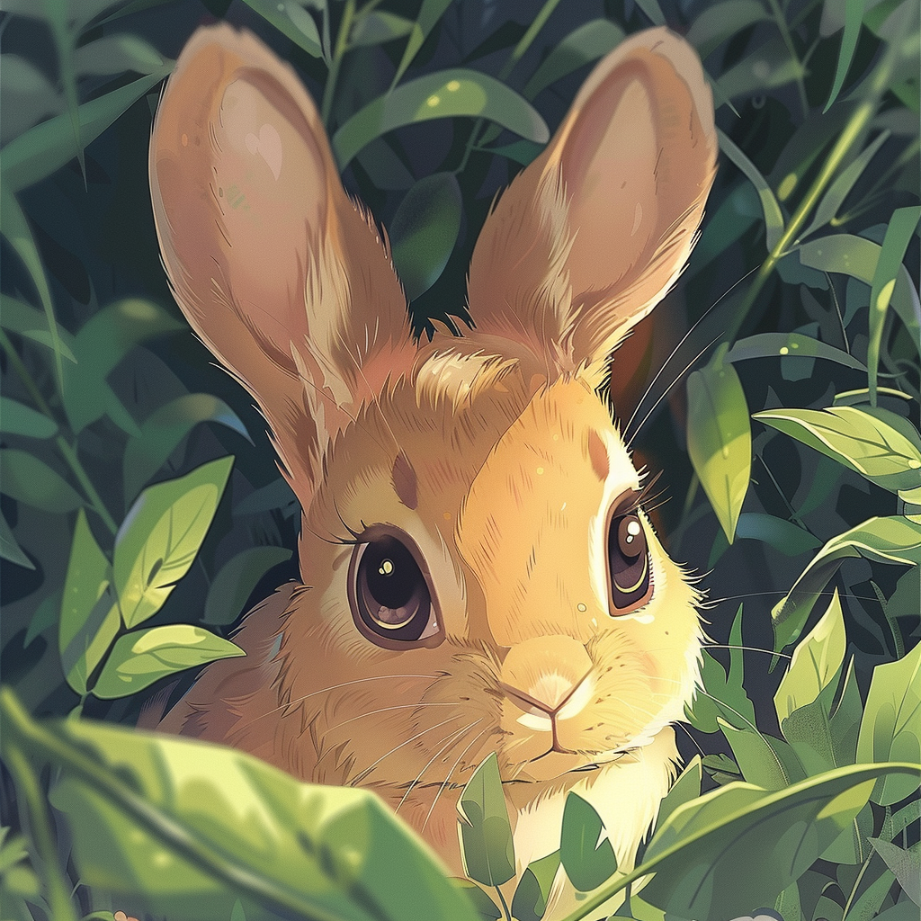 Adorable rabbit peeking from bush