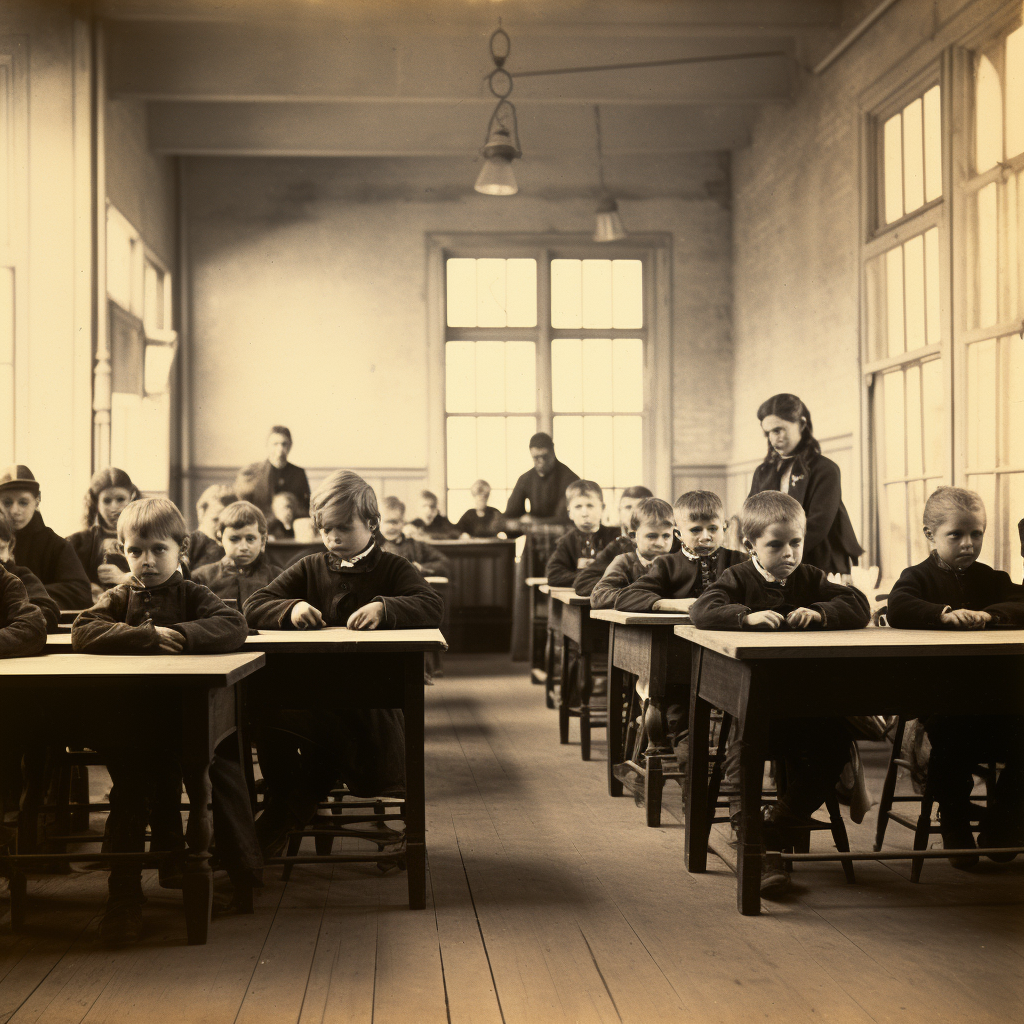 Group of curious school children in classroom