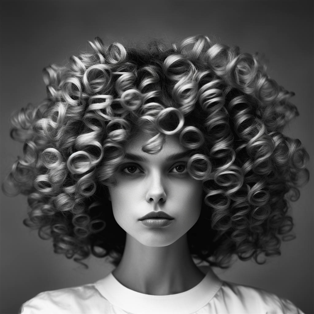 Adorable curly-haired person in black and white