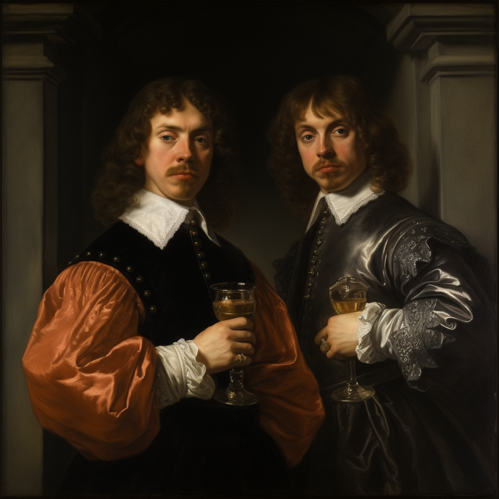 Portrait of two English gentlemen with curly brown hair