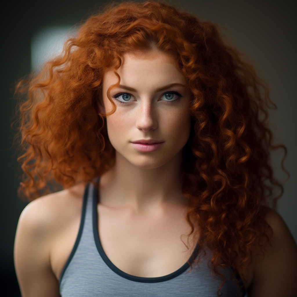 Beautiful curly redhead athlete photo