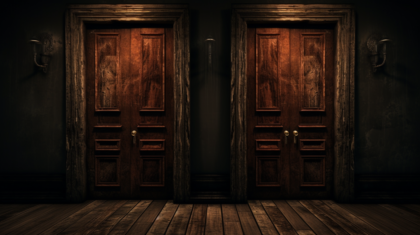 Image showing three doors, one cursed in the middle