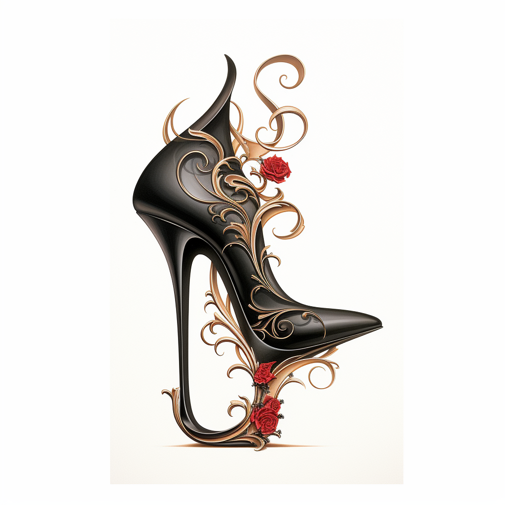 Beautiful cursive letter  R  with high heel shoe