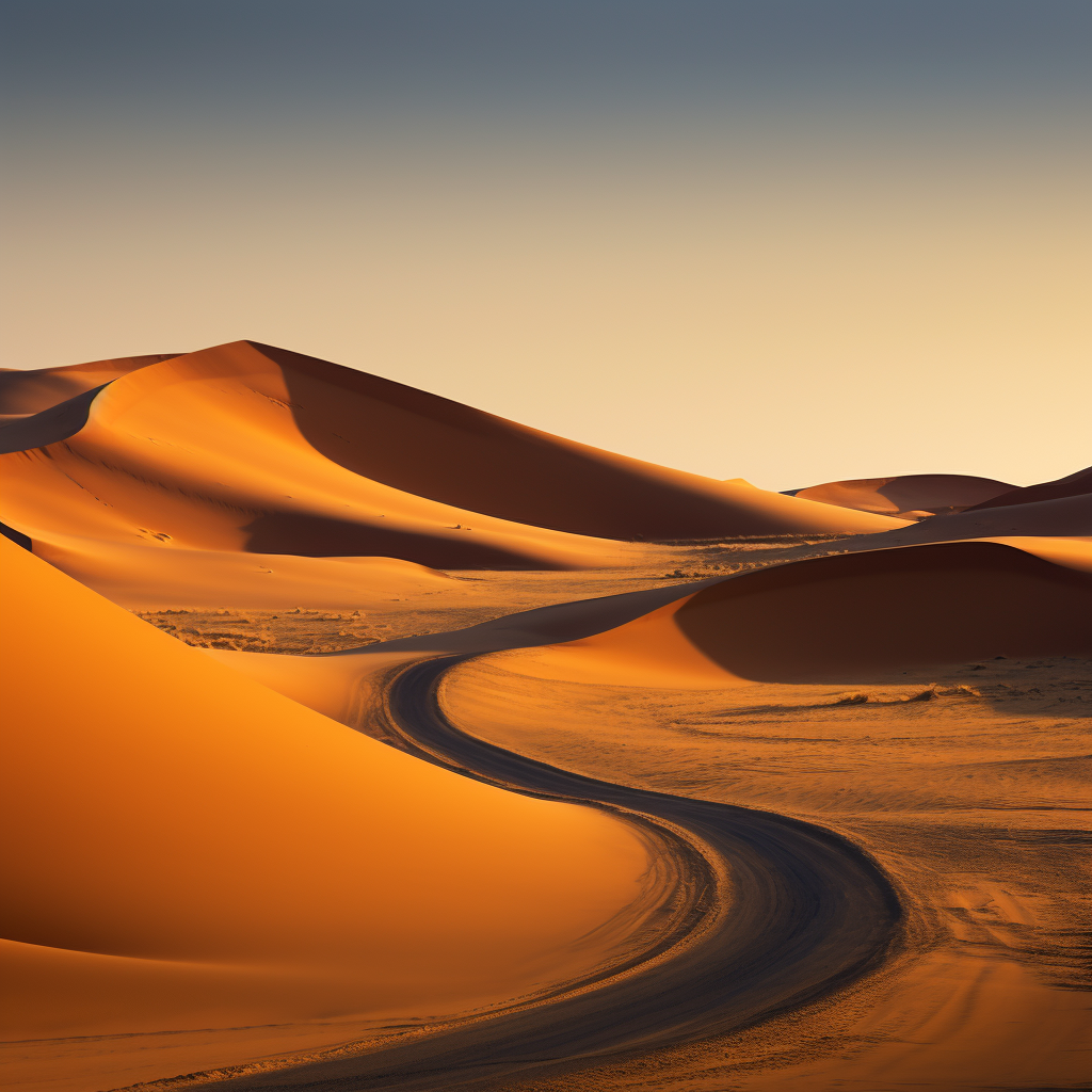 Scenic curved sand road in the desert