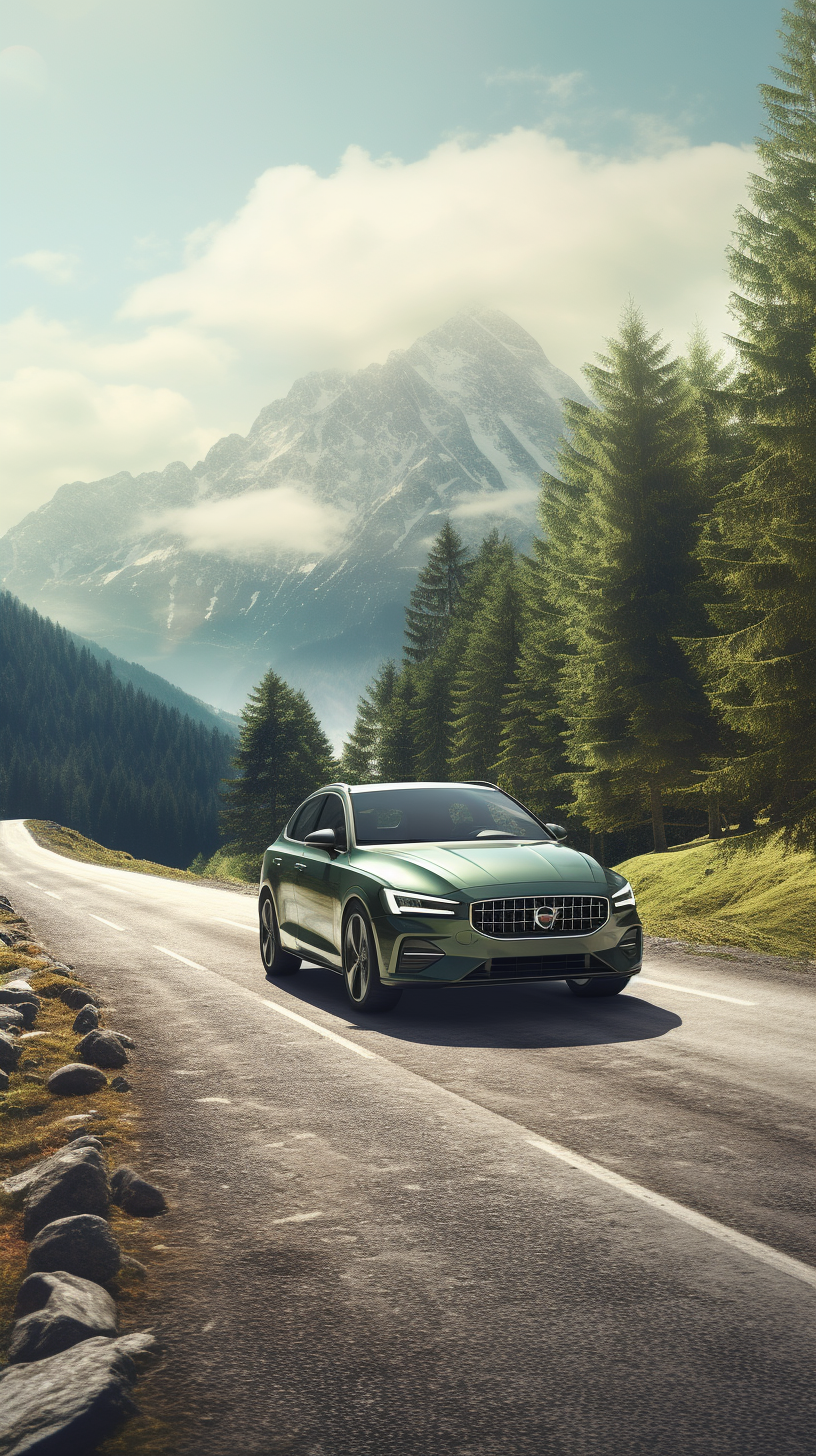 Scenic road in forest with mountains