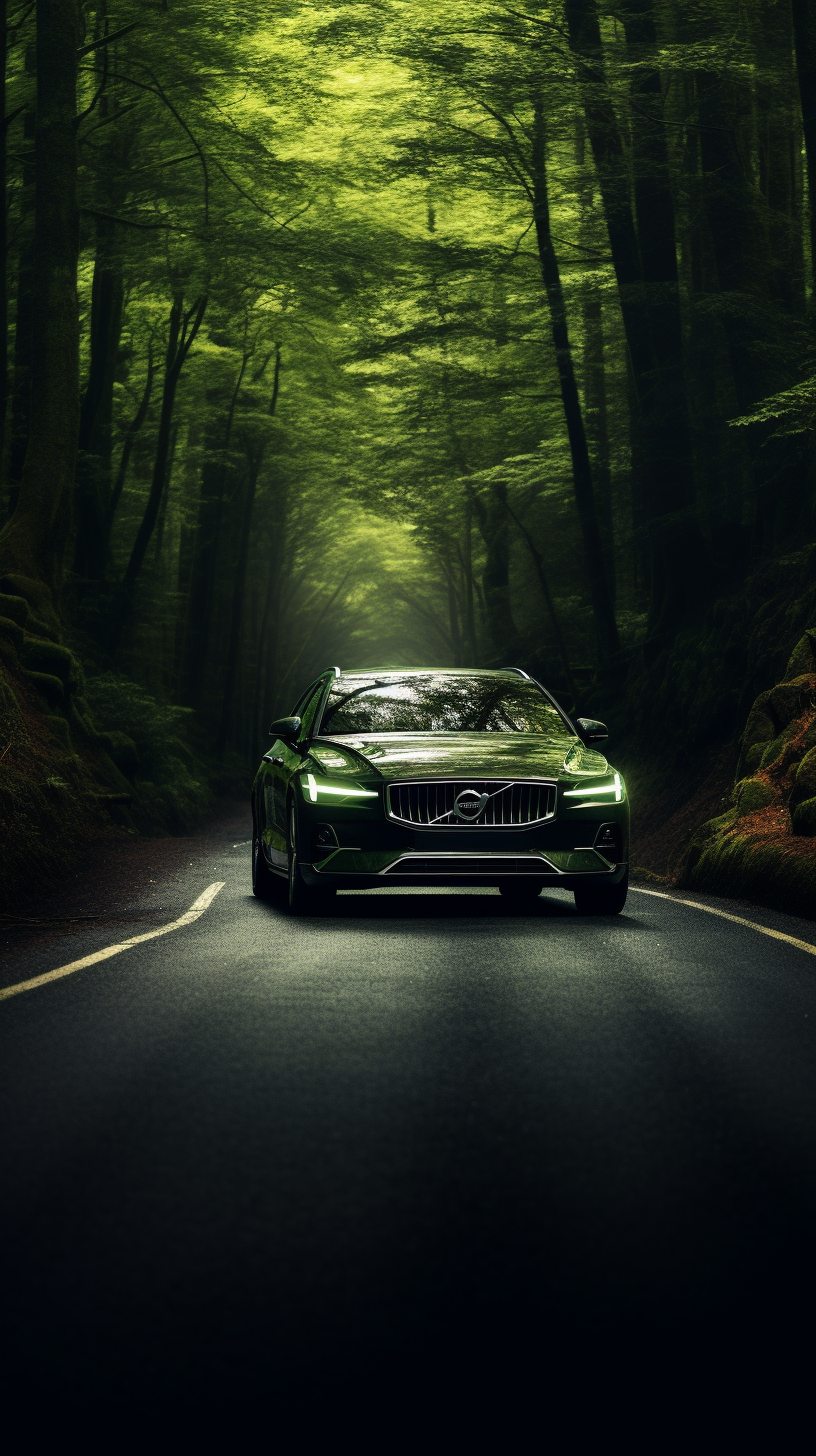 Curven road in forest with Polestar 2