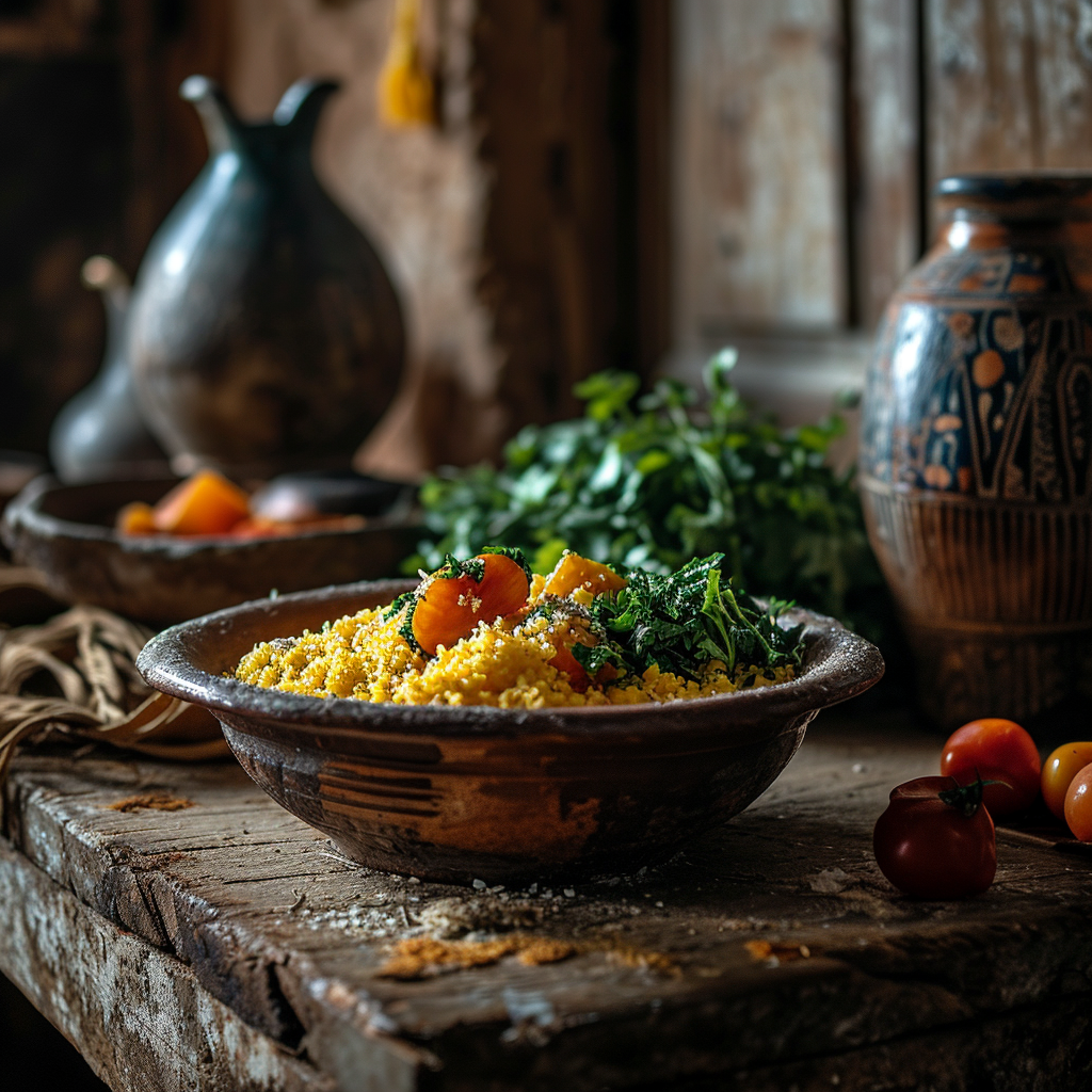 Flavorful cuscus tirshi dish with Moroccan influences