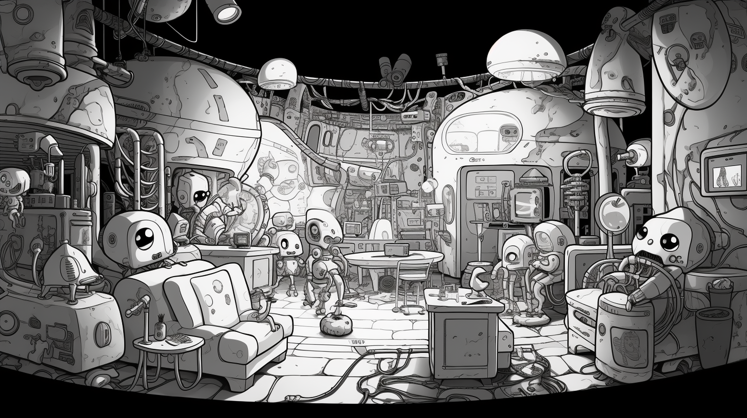 Cushion inserts testing facility with aliens in line art style