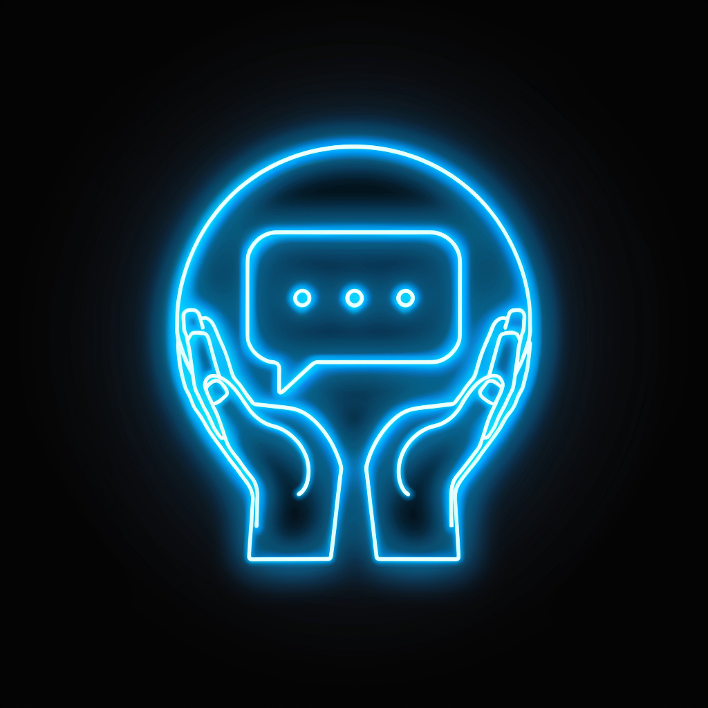 Neon chat bubble icon help hands