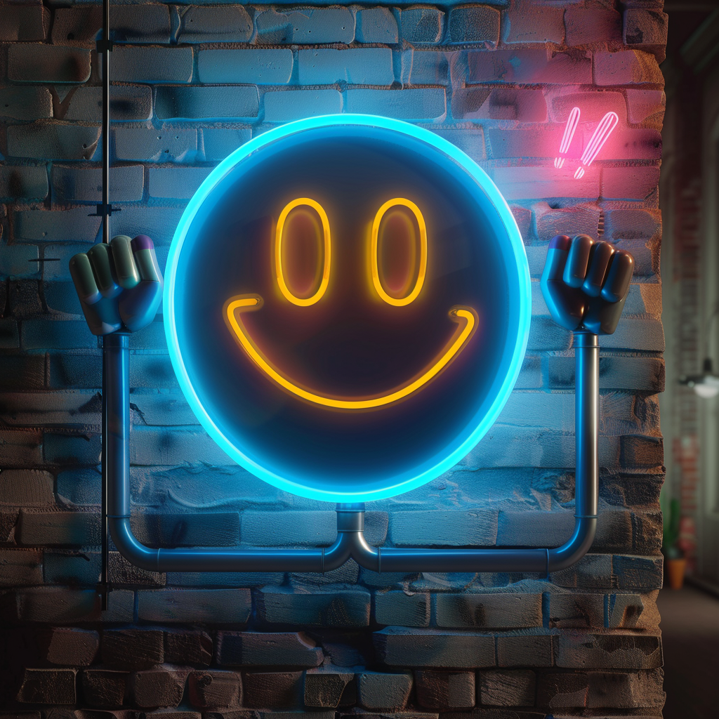 Neon smiley chat bubble icon