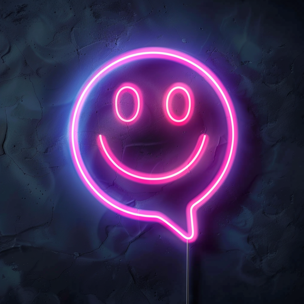 Neon smiley face chat bubble icon