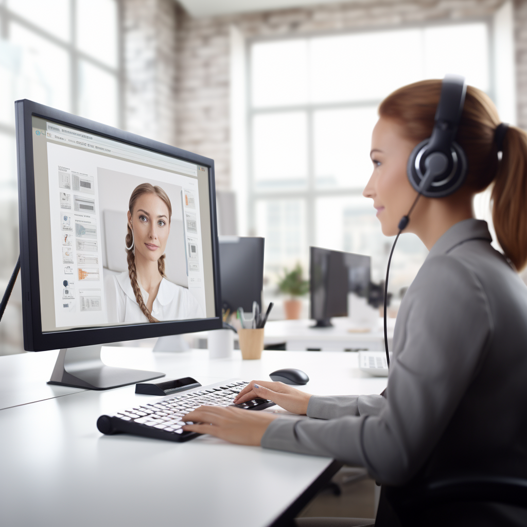 Customer service representative wearing a headset