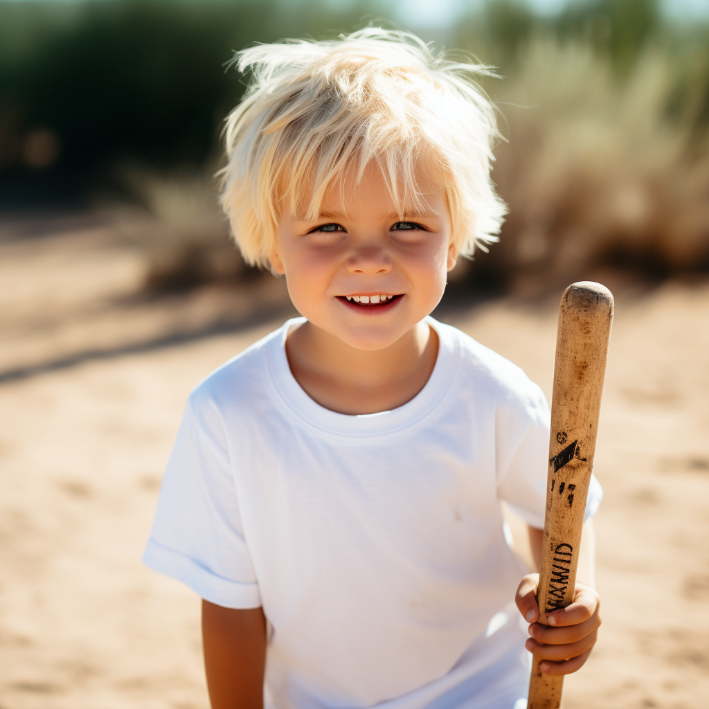 Blonde Boy Playing Baseball