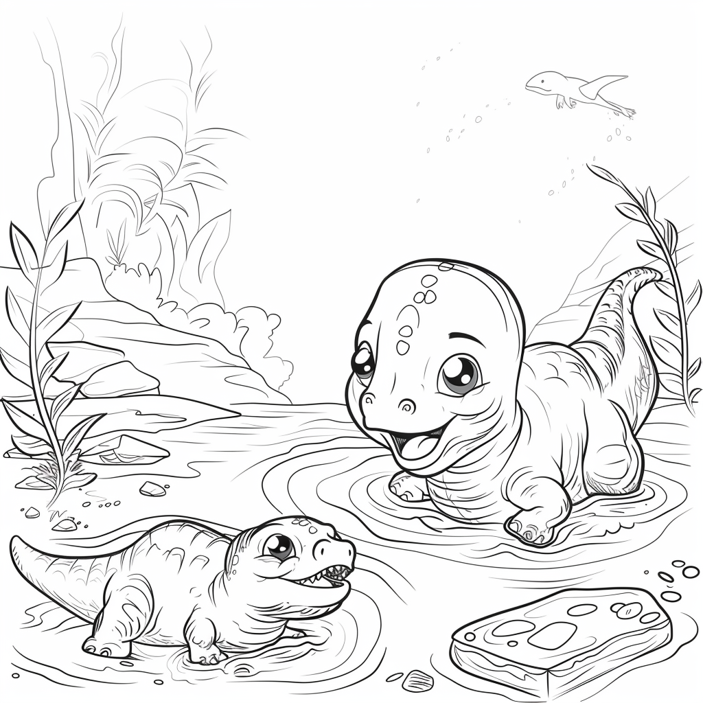 Cute Elasmosaurus ocean play coloring page