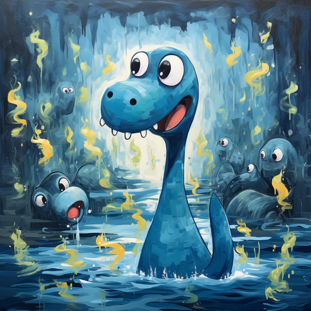 Cute abstract painting with blue lotness Nessie