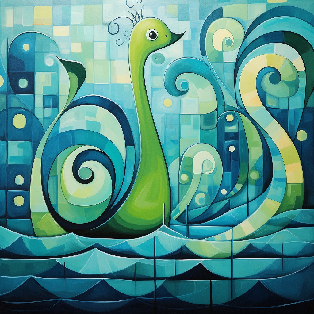 Cute abstract painting in blues and greens