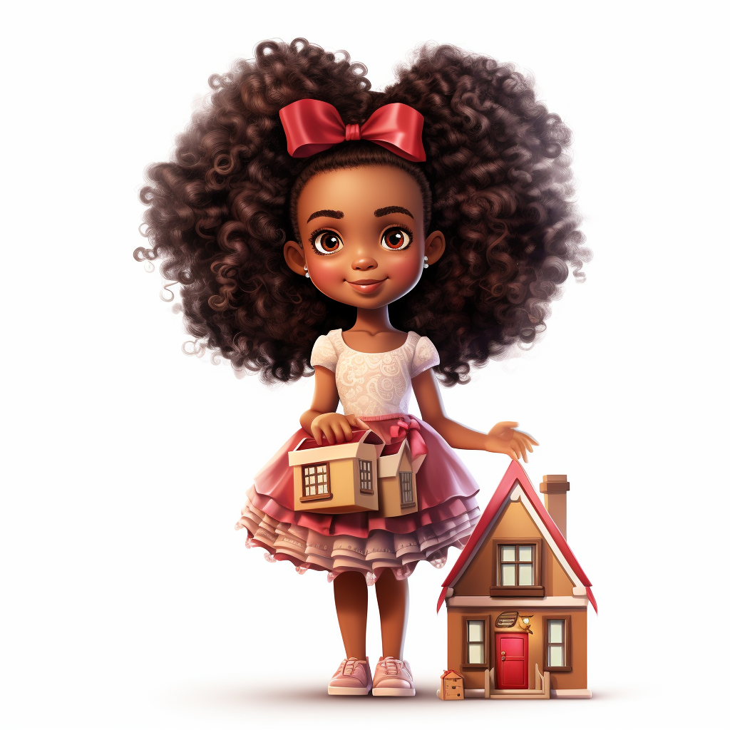 Cute Afro Puff Girl with Christmas Present