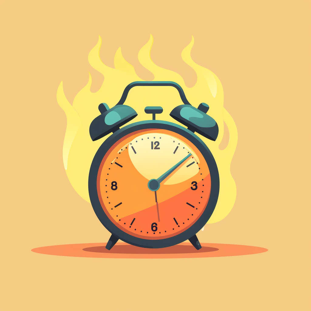 Cute alarm clock on fire illustration