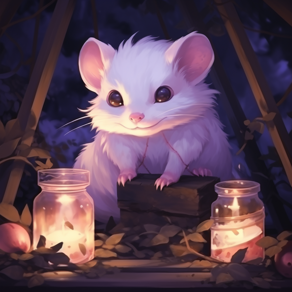 Cute albino ferret with purple potions