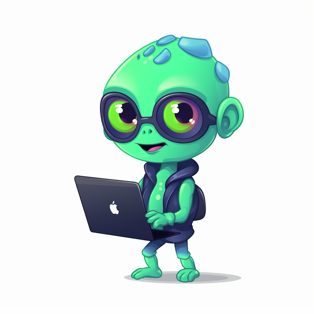 Cute Alien Developer with Glasses Waving