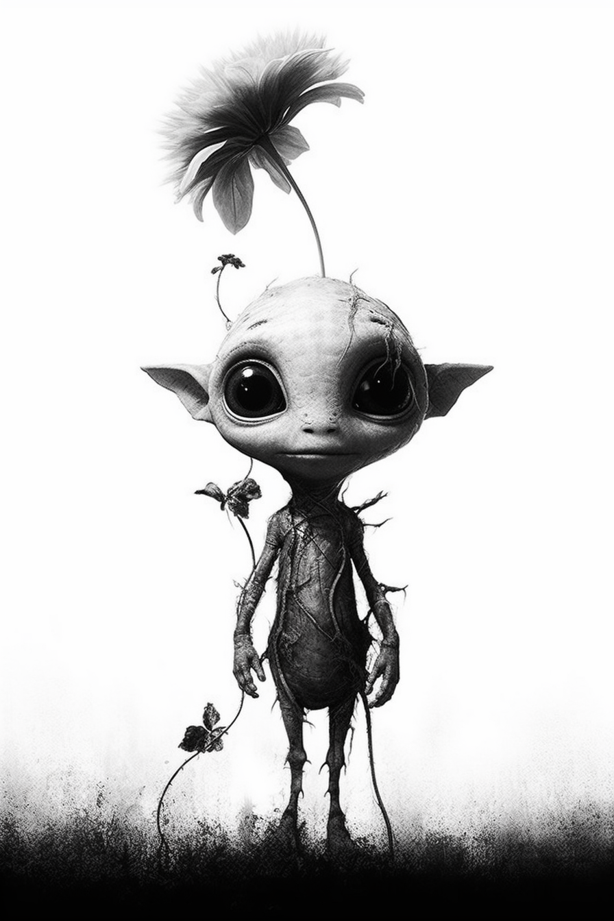 Adorable alien and flower double exposure