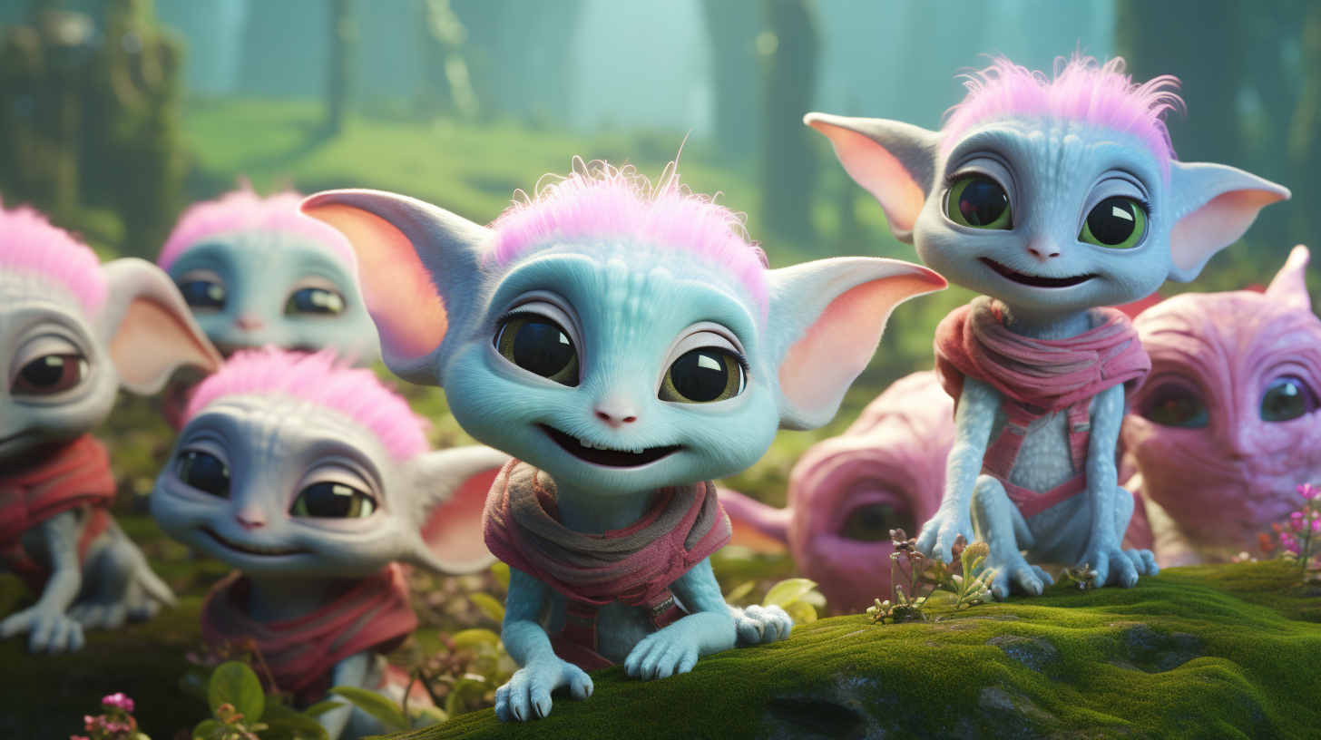 Close-up Picture of Cute Alien Villagers in Beautiful Landscape