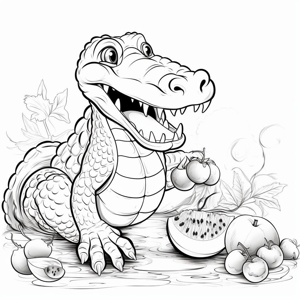 Cute alligator eating apples